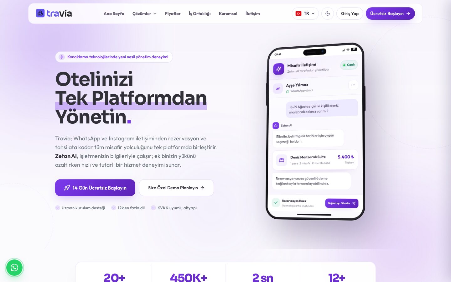 Travia website desktop view