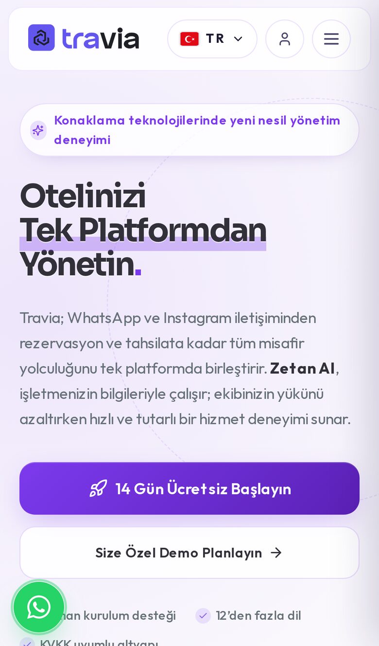 Travia website mobile view
