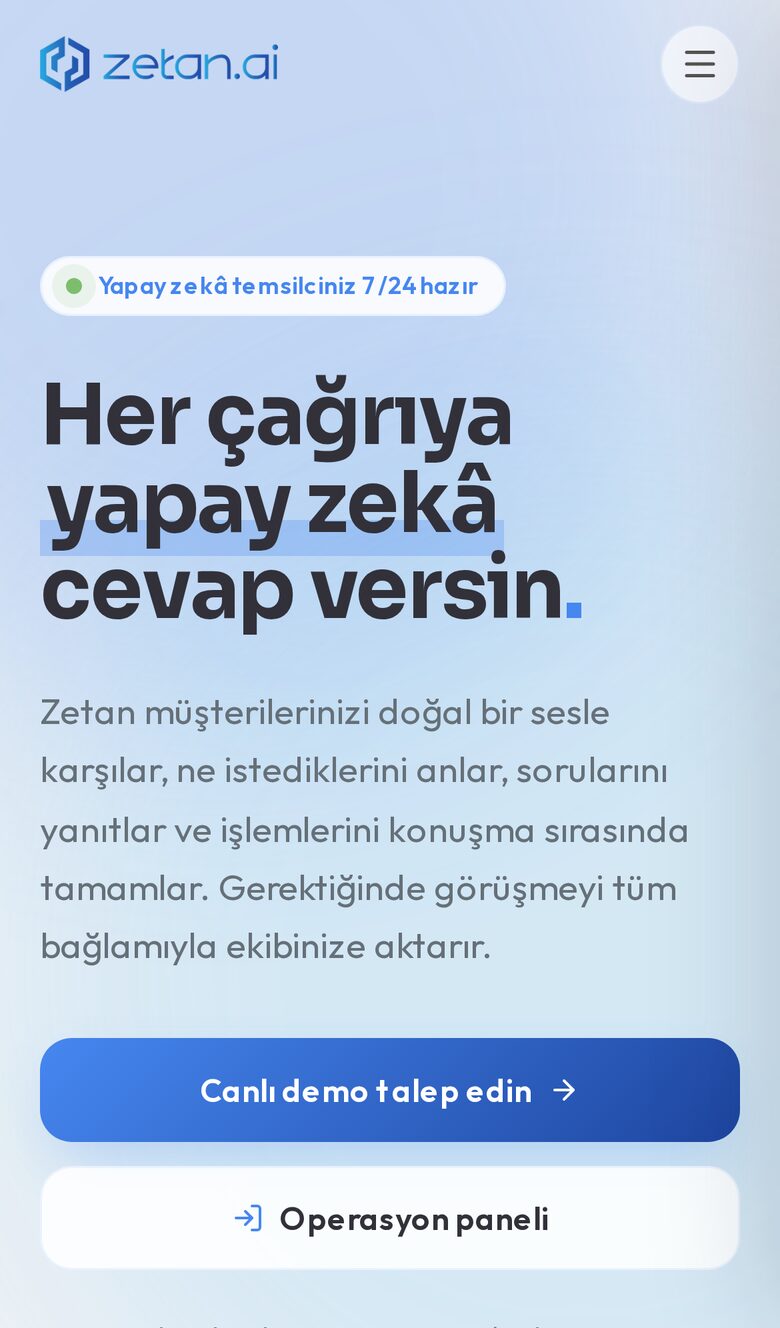 Zetan AI website mobile view